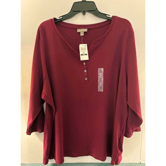 Style & Co. Tops - Style & Co‎ Womens 3X Burgundy Henley Top 3/4 Sleeve Plus Size Casual NWT